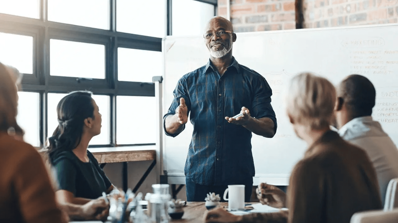 Professional presenting in a business meeting