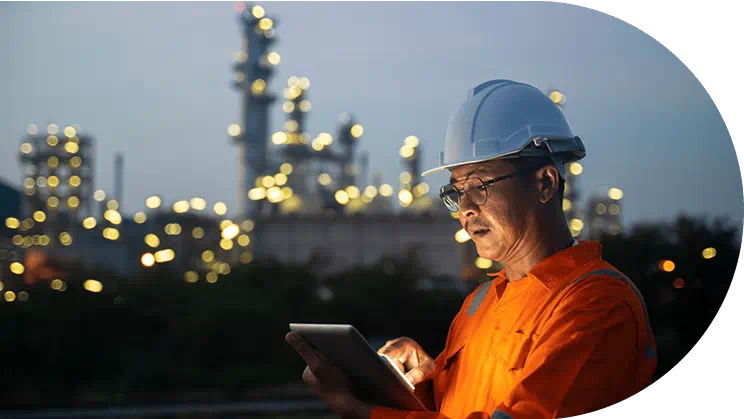 Construction worker on tablet