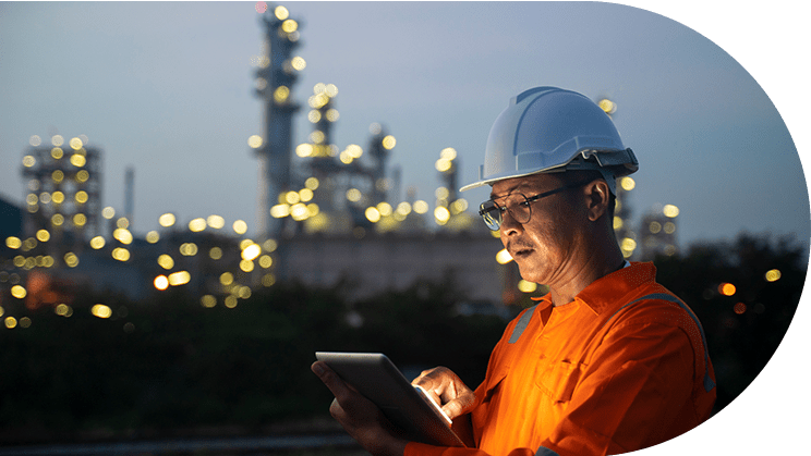Construction worker on tablet