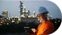 Construction worker on tablet