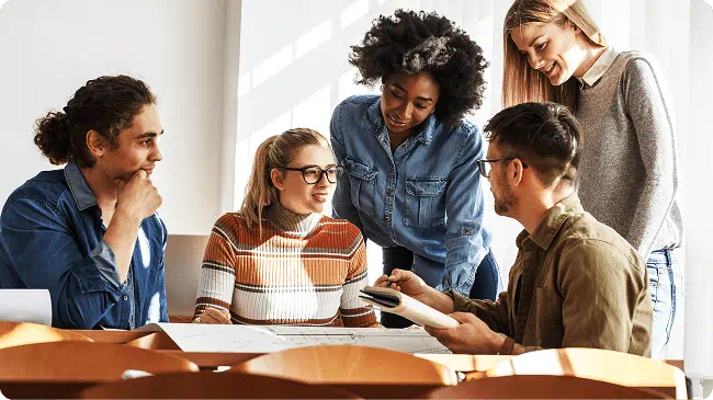 Students gathered at a table