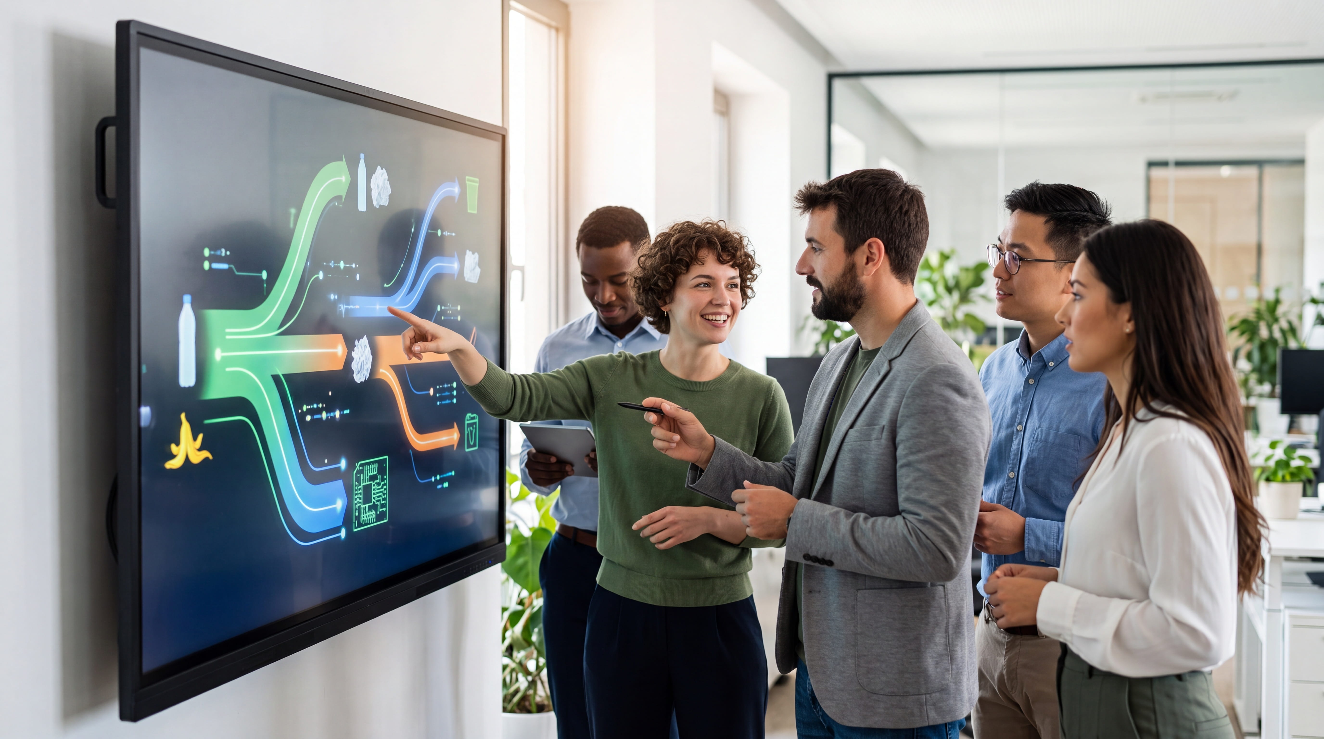 coworkers-pointing-and-looking-at-tech-on-screen
