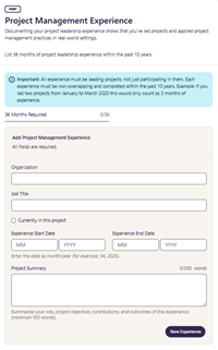 Project Management Experience Screenshot