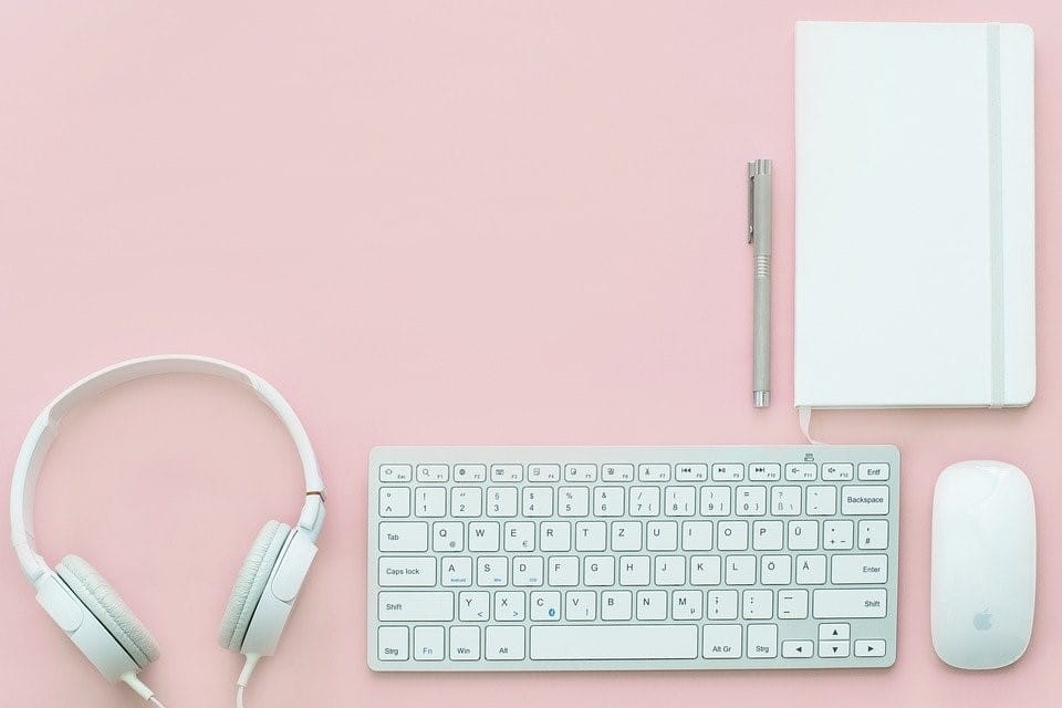 Stock photo of white Apple computer accessories