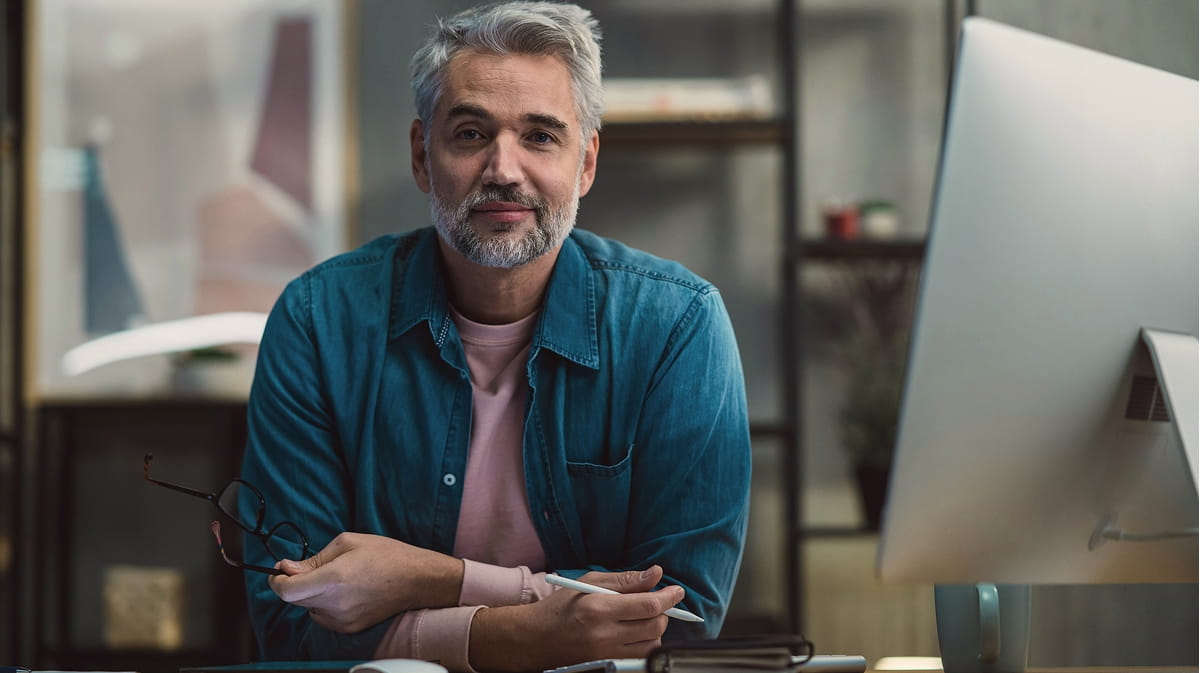 Man in front of computer